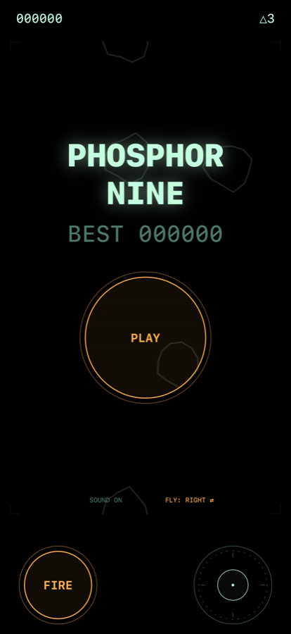 The Phosphor Nine title screen with the play button